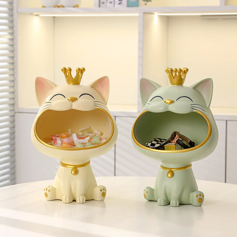 Lucky Cat Statue Sculpture Table Decoration Miniature Figurine Sundries Storage Box Modern Living Room Desk Home Decor Gift