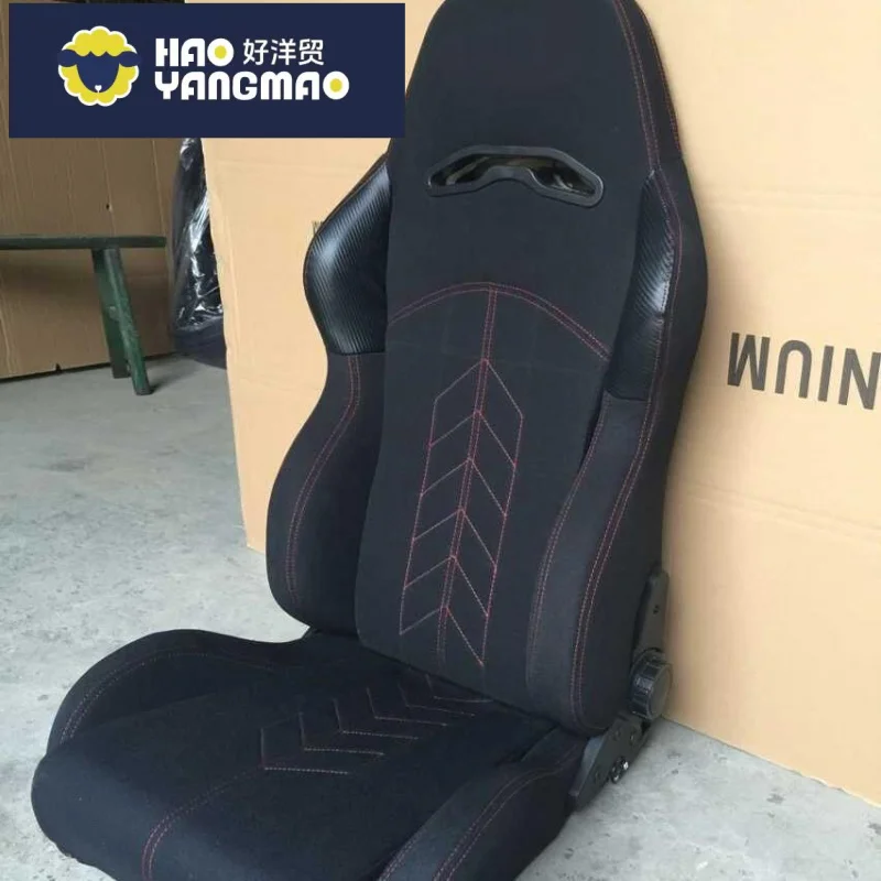Suitable for Reclinable Black PVC Leather Red Stitch JDM Sport Racing Seat Race With Double Slider
