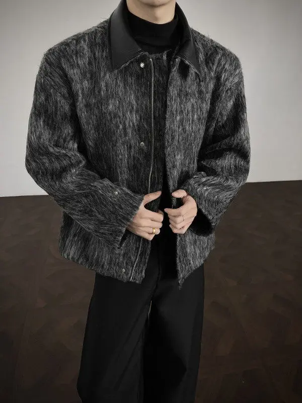 

Американская ретро-куртка из двусторонней шерсти и кожи для мужчин, зимняя повседневная модная утепленная теплая куртка на молнии