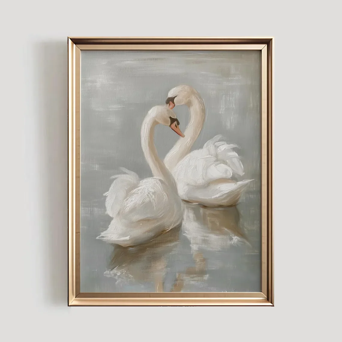 (No frame)Swan Art Print | Vintage PRINTABLE Wall Art | Pastel Farmhouse Nursery Painting | Antique Swan Wall Art