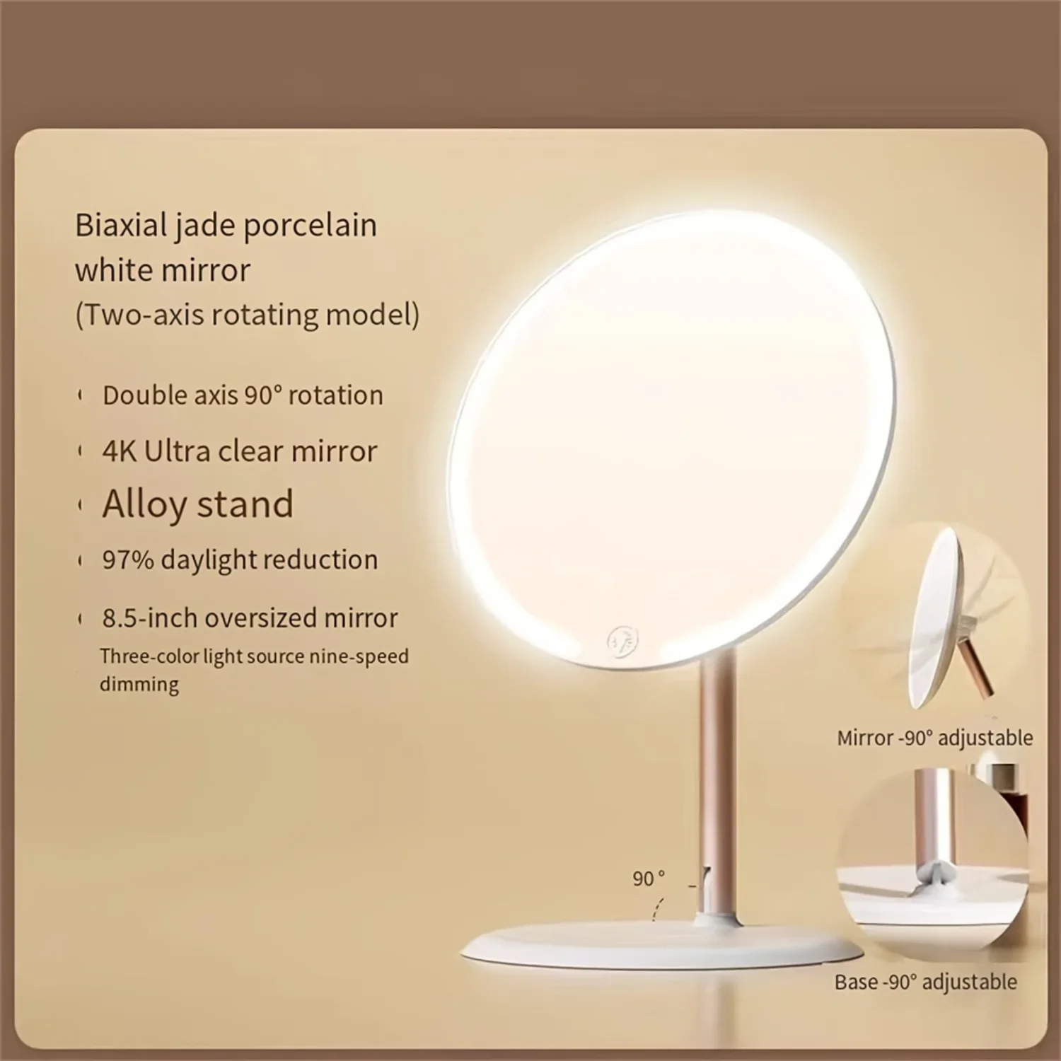 Espejo de maquillaje LED con soporte de lámpara, espejo cosmético inteligente, iluminación ajustable de tres tonos, recargable, portátil, Ideal para 1 unidad