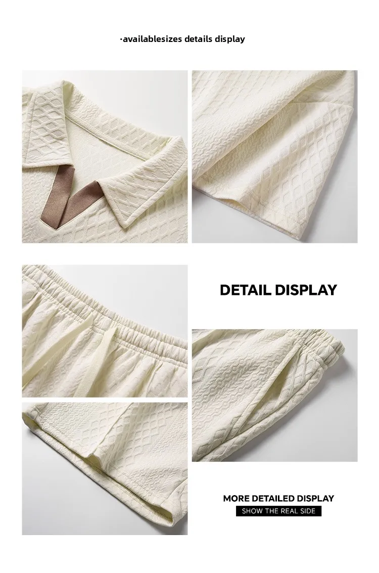2026 Summer100kg Men Suits Solid Color Waffle Lapel Slim-Fit Casual Fashion Zip-Up Short Sleeve Shirts Suit Shorts Pullover Sets view 4