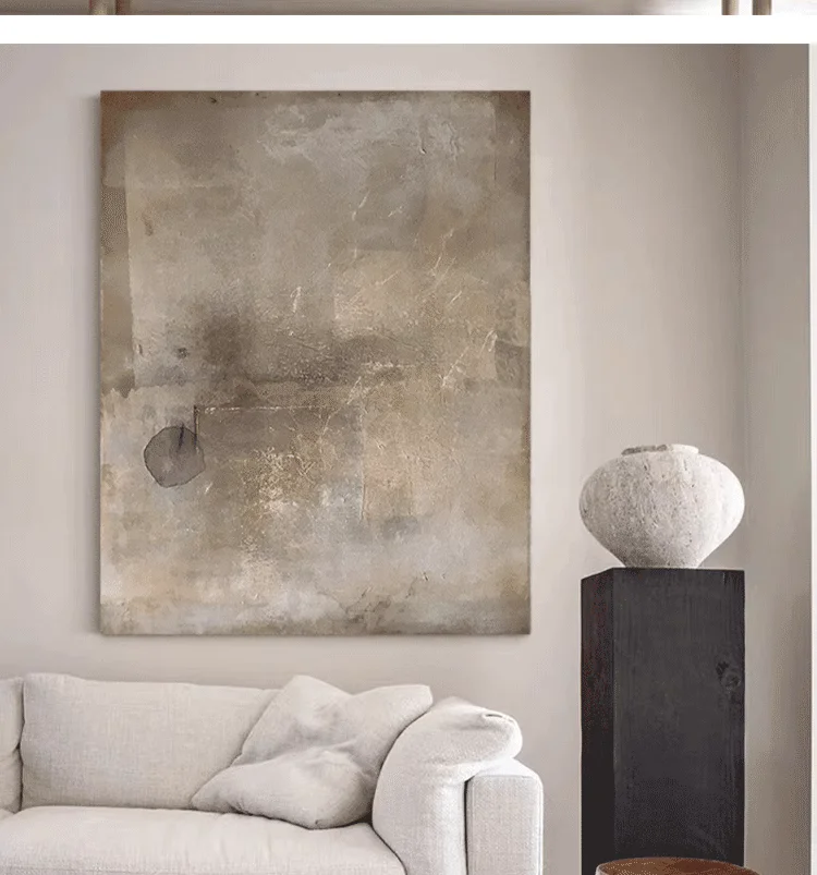 Acrylic Abstract Painting On Canvas Art Large Oil Painting Grey Brown Wall Art Modern Painting Japanese Room Decor Wabi Sabi Art