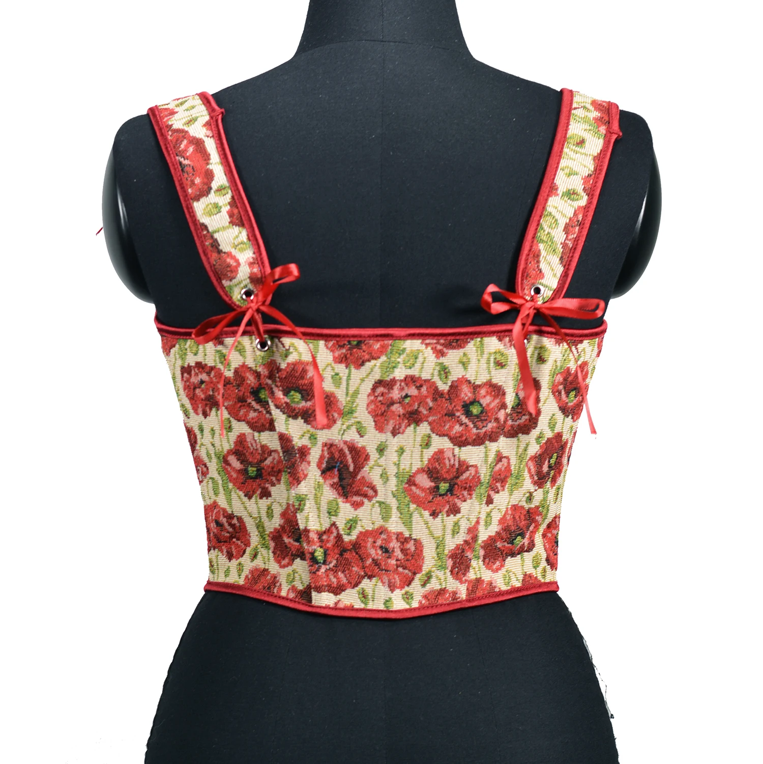 Vintage Palace-Style Red Rose Corset Front-Tie Slimming Camisole Bustier Waist-Slimming Outerwear for Women