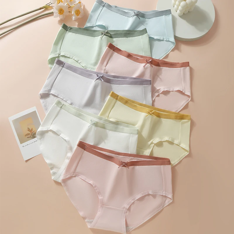 7Pcs Women\'s Panties Cotton Underwear Cute Girls Briefs Solid Panty Breathable Underpants Sexy Low Waist Female Lingerie