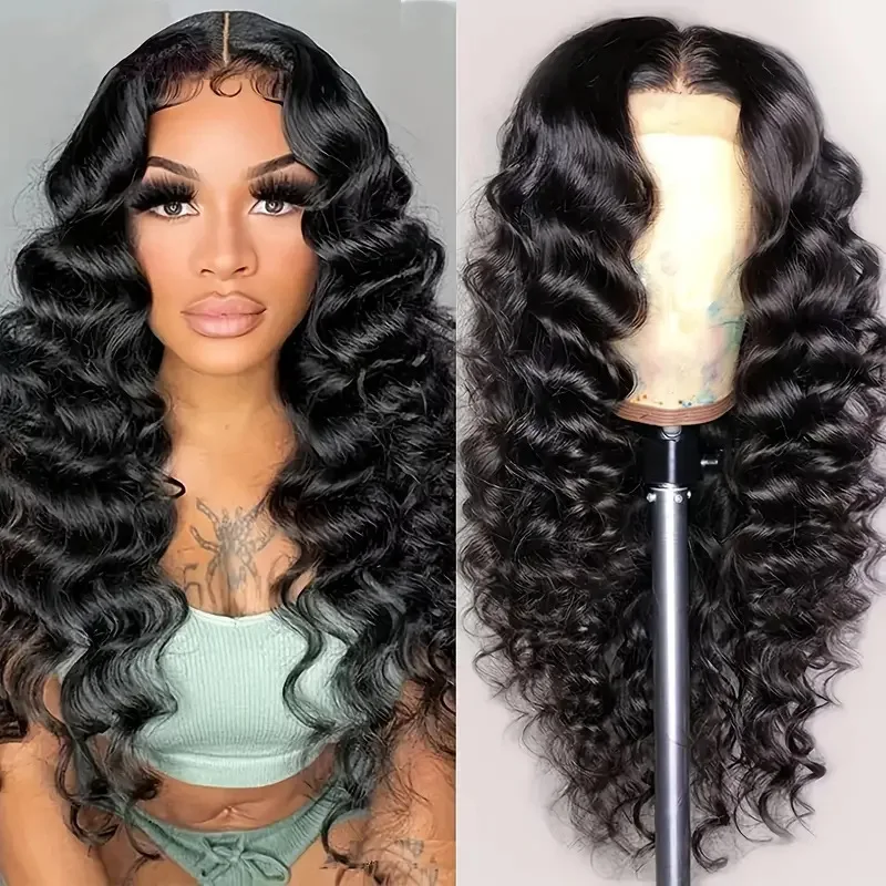 

13*4 Front Lace Wig Women's Middle Part Big Wave Long Curly Hair Natural Full Head Cover