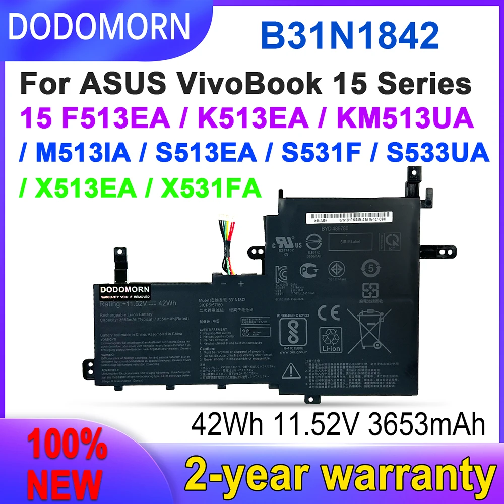 

DODOMORN 100% New B31N1842 Battery For ASUS VivoBook F513EA F513EP F513IA K513E K513EA K513EP KM513UA M513IA M513UA S513EA S513F