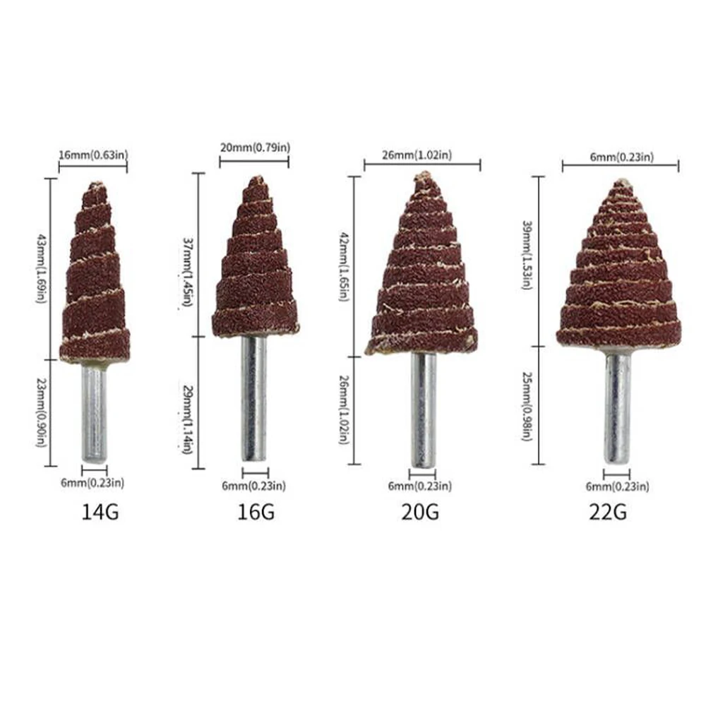 Cabezal de molienda 4 en 1, vástago de 6MM, cabezal de molienda de cono cónico, ruedas de aleta de papel de lija de 15/20/25/30mm, accesorios de herramientas de pulido