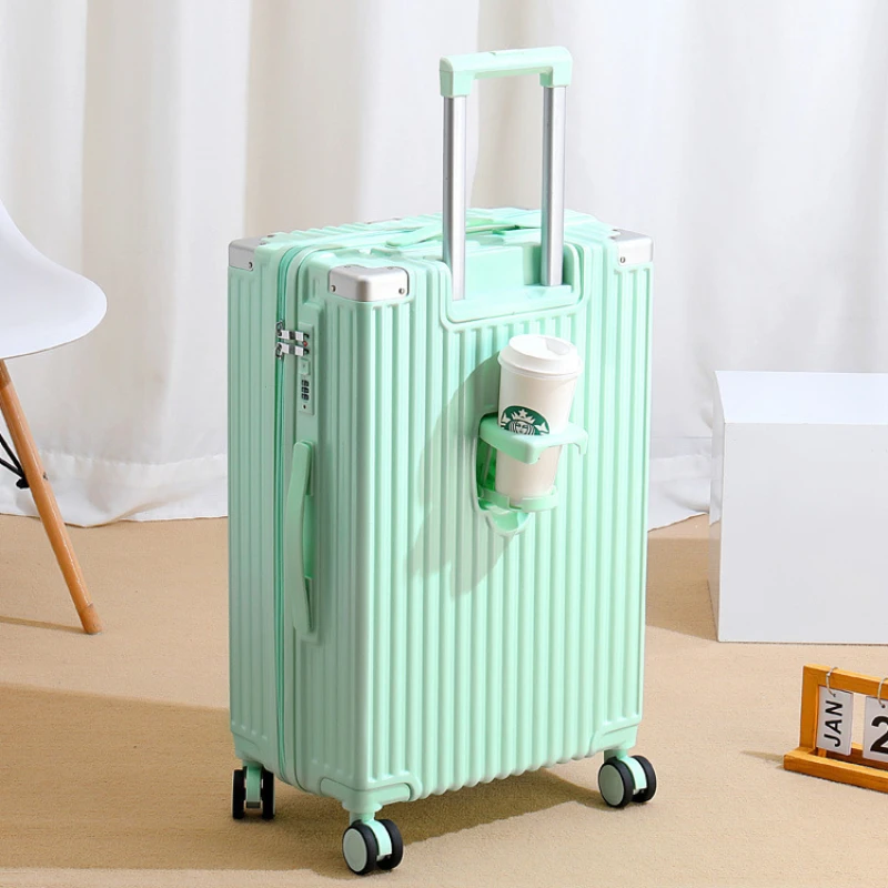 Multi Function Rolling Luggage Students' Large Size Suitcase with 2 Handles Male Female Silent Wheel Trolley Box with Cup Holder