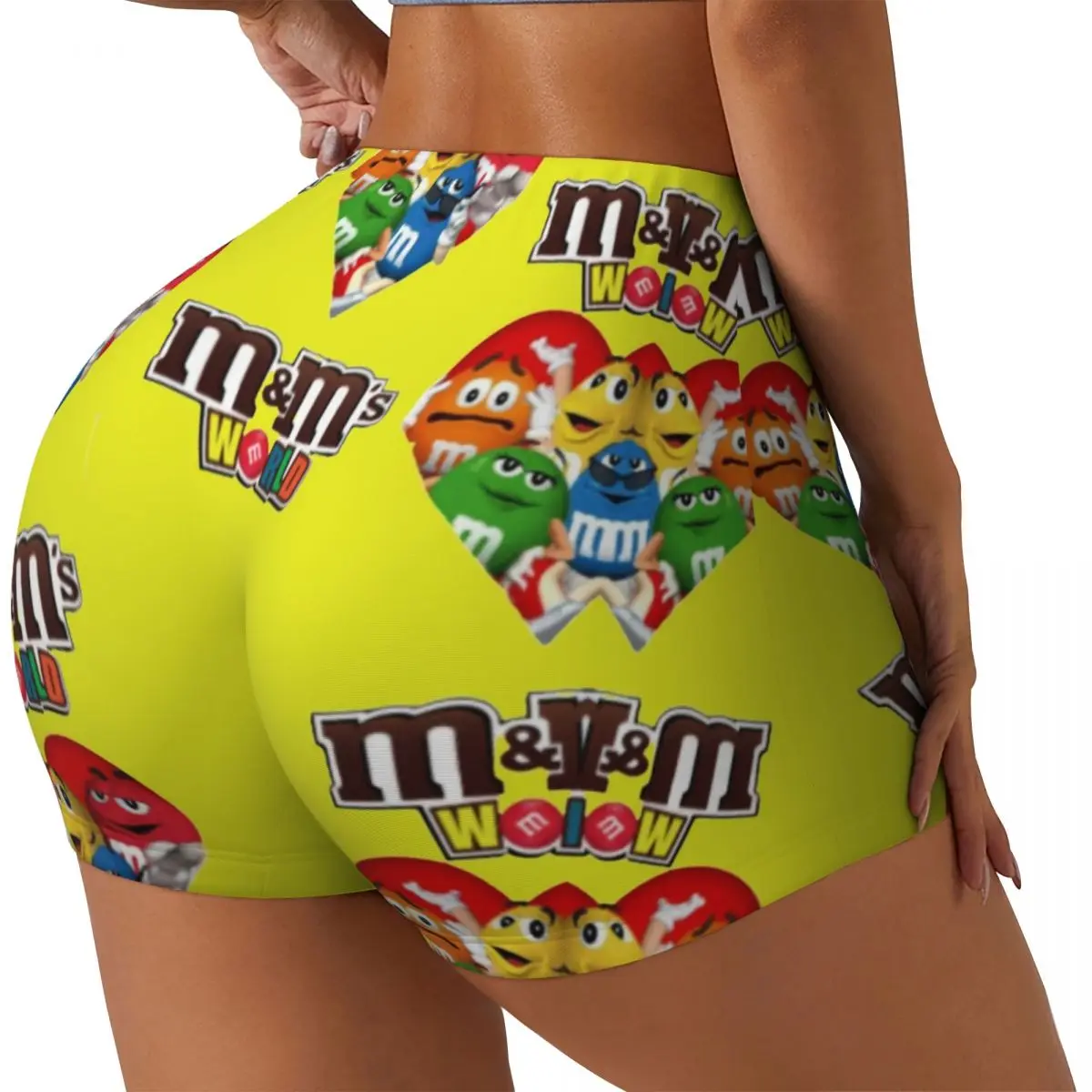 Custom Classic Yellow M&M's Emoticons Workout Biker Running Shorts Women Candy Chocolate Lovers Gym Yoga Shorts