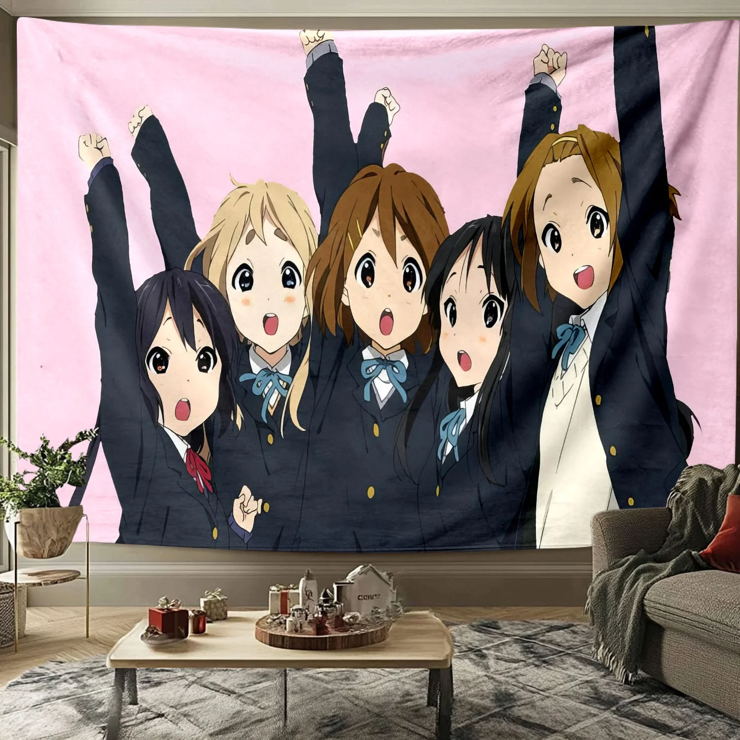 VIKAMA Everyone Cheers Tapestry, Japanese Style Wall Hanging for Girly Bedroom Home Decor