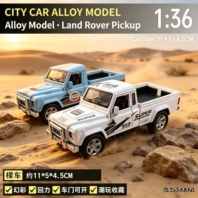 Alloy Car Model 1:36 Off-Road Pickup Replica, Diecast Pull-Back Miniature Truck, Functional Open Doors, Rugged Body Texture,