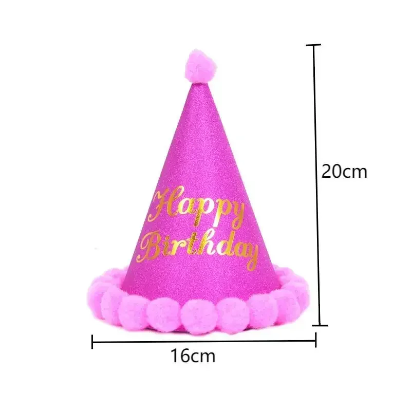 1pc Happy Birthday Party Hats Cute Dot Plush Ball Paper Caps Shower Baby Decoration Kids Adult Birthday Party Decor Supplies