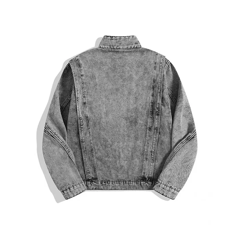 American Retro Heavy-Duty Denim Jacket For Men, High-End Feel, Cool Handsome, Washed And Distressed, Stand Collar, Zipper