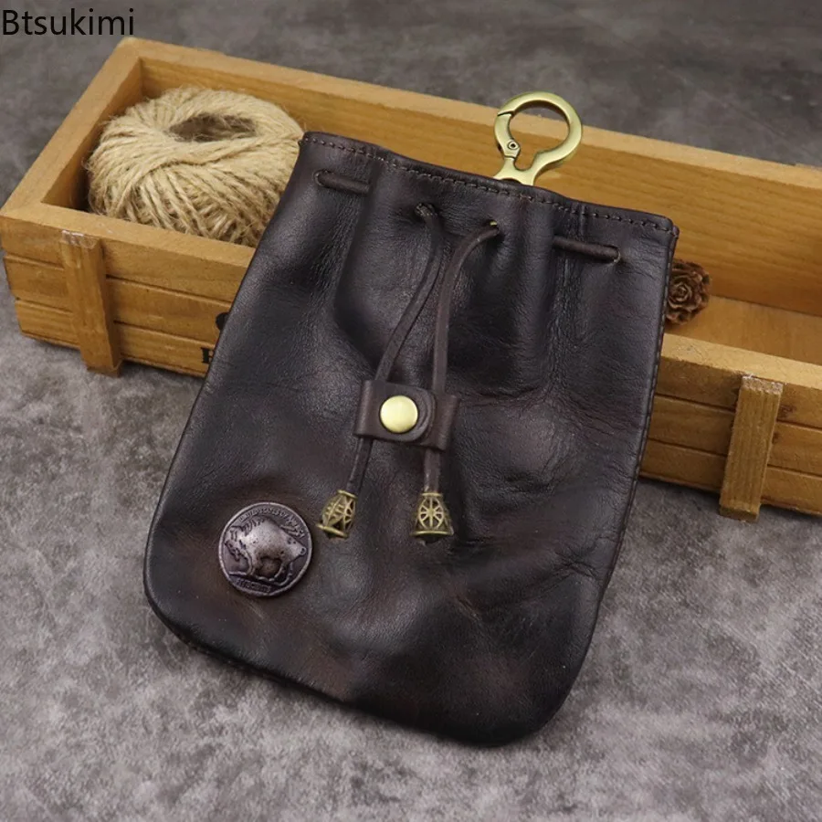 2026 New Compact Vintage Drawstring Key Wallet Mini Retro Pouch Change Purse Medieval Keychain Key Ring Coin Purse for Women