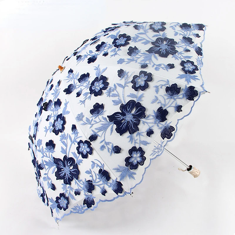 

Lace Embroidery Umbrella for Female, UV Protection, Dual Layer, Flower, Princess, Sun, Rain, Fairy, Sunny