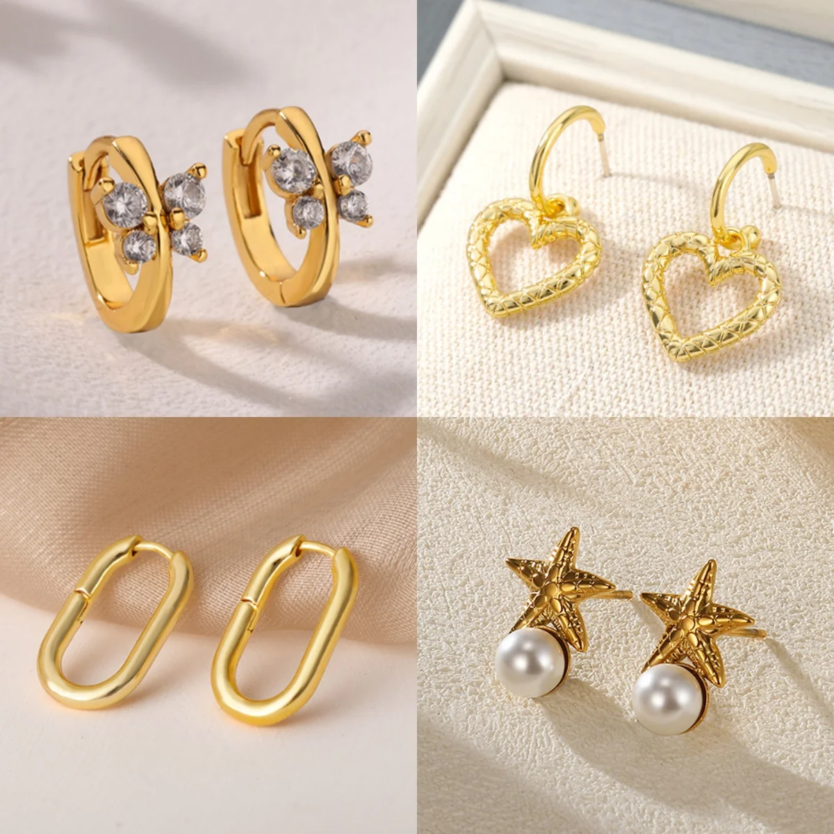 Elegante Geometrische Zirkonia Damen-Ohrringe 18K Vergoldet Minimalistischer Schmetterling-Schmuck Ohrringe Muttertagsgeschenk