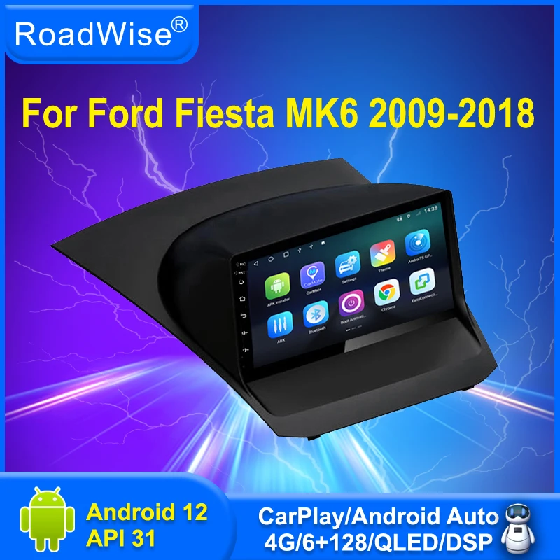 Roadwise-Radio Multimedia con GPS para coche, reproductor con Android, Carplay, 4G, Wifi, DVD, 2DIN, autoestéreo, para Ford Fiesta MK6 2009 - 2016