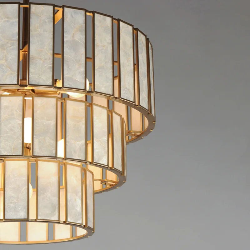 

2025 New White Marble Pendant Lamp Single Layer Metal Brass Black Gold Silver Round Dimmable Ceilings Lustre