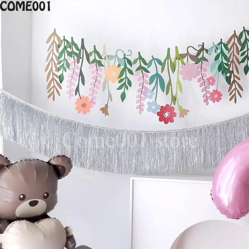 غابة الغابة موضوع زهرة جارلاند راية الفصول الدراسية حفلة رياض الأطفال زينة ملونة عيد ميلاد سعيد أعلام صور الدعائم