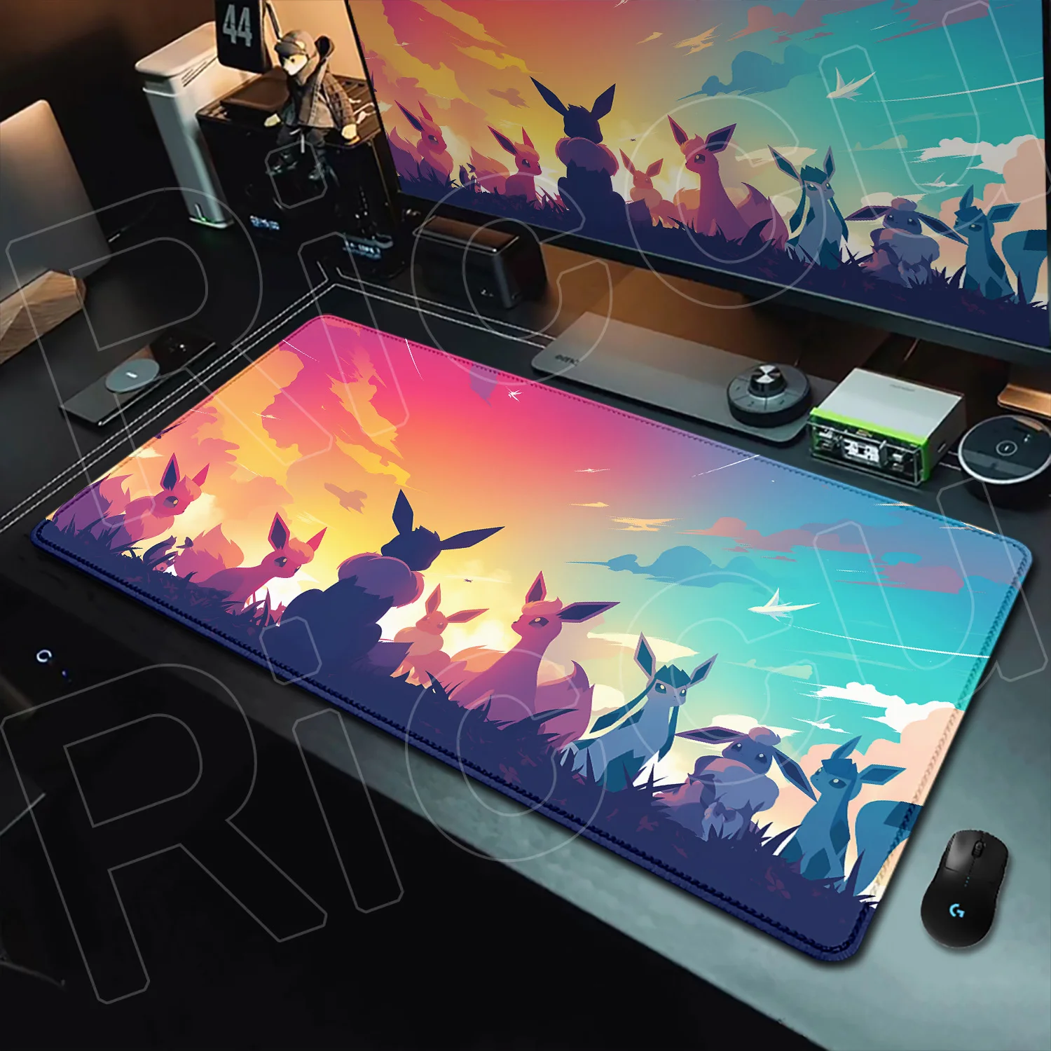 Anime HD Mauspad, niedliches Eevee-Gummi-Computer-Gaming-Bürozubehör, 90 x 40 cm, Pokemon Lock Edge Deskmat Gamer, rutschfester Teppich
