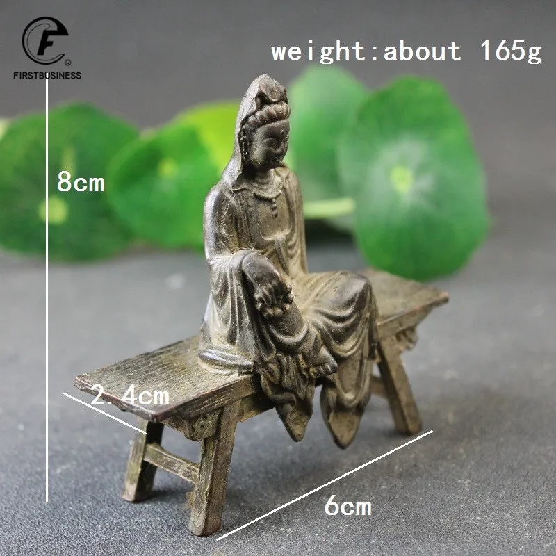 Antique Copper Bench GUANYIN Buddha Statue Desktop Ornament Buddha Figurine Lucky Feng Shui Home Decoration Crafts Accessories