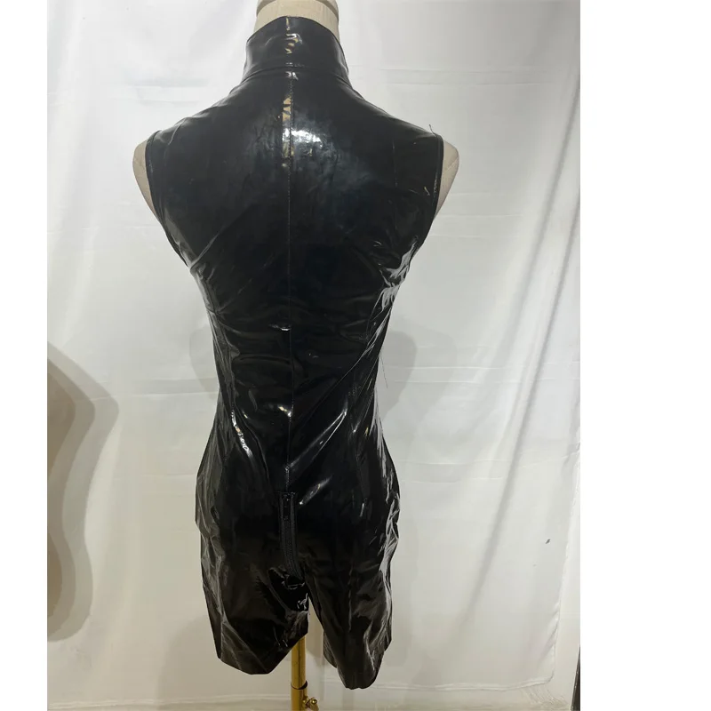 Sexy Black Zipper Women PVC tuta in ecopelle Wet Look Clubwear Costume da moto