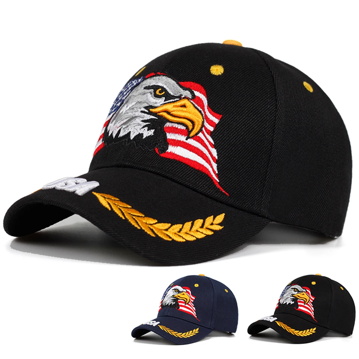 1piece Unisex US Eagle Embroidery Baseball Cap Outdoor Adjustable Sunscreen Leisure Hat Spring Autumn Travel Tourism Vacation