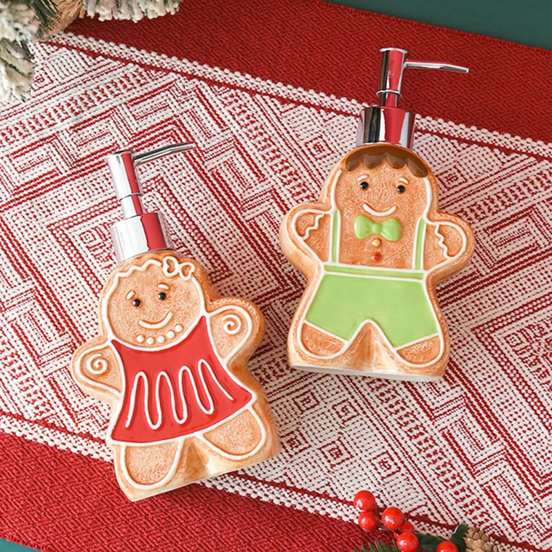 450ML Christmas Gingerbread Man Lotion Bottle Bathroom Ceramic Soap Dispenser Home Shampoo Makeup Remover Water Storage Bottle