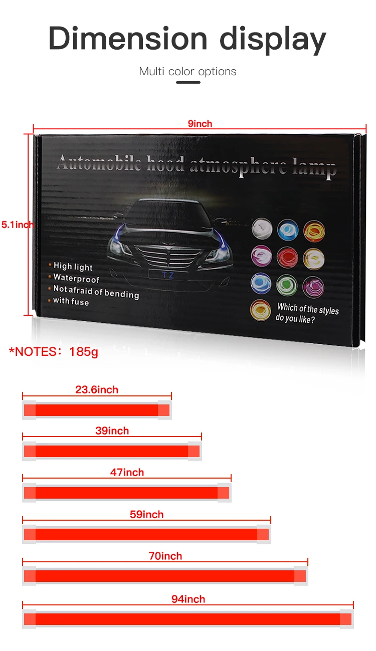 12V Red Led Car Hood Light Strip, Scan Starting Decor Lamp, Flexible Daytime Running lamp, Auto Headlight Strips Car Assecories