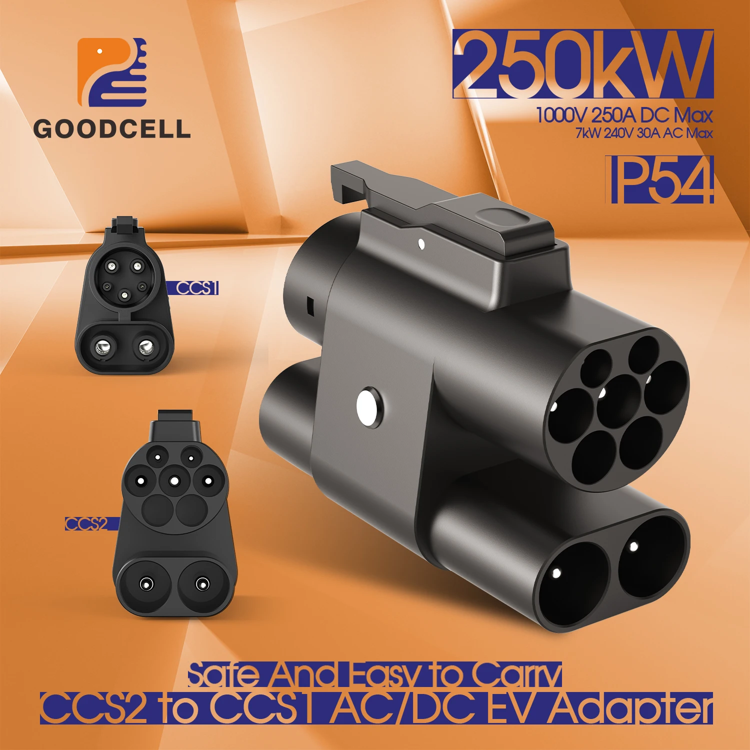 

Goodcell CCS2 to CCS1 EV Charging Adaptor 7.2kW AC 250kW DC Fast Charging Converter for Electric Car Public Charging Stations