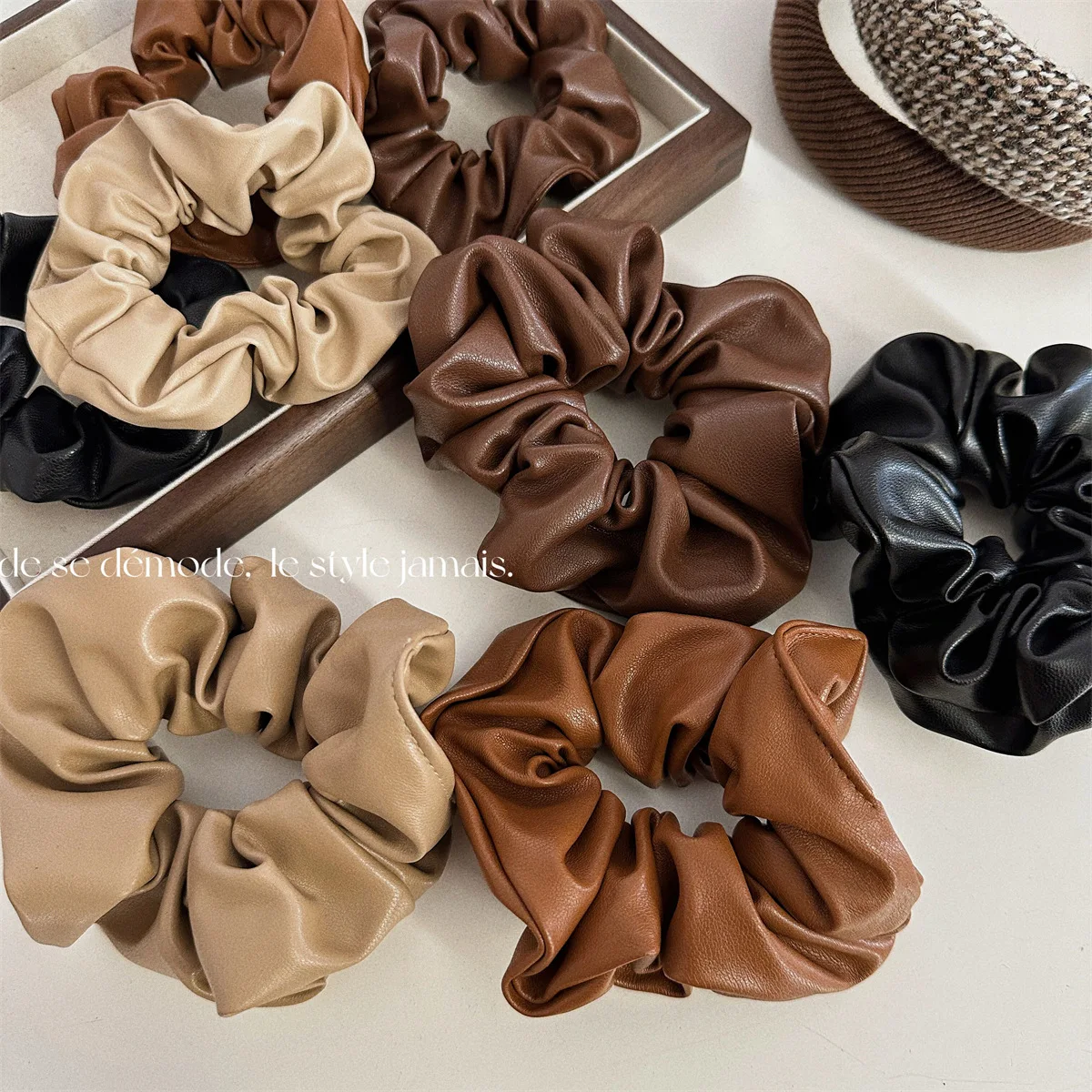 Women Senior Artificial Leather Scrunchies Elastic Hairband Girls Rubber Band Lady Hair Accessories Hair Ties Ponytail Holder