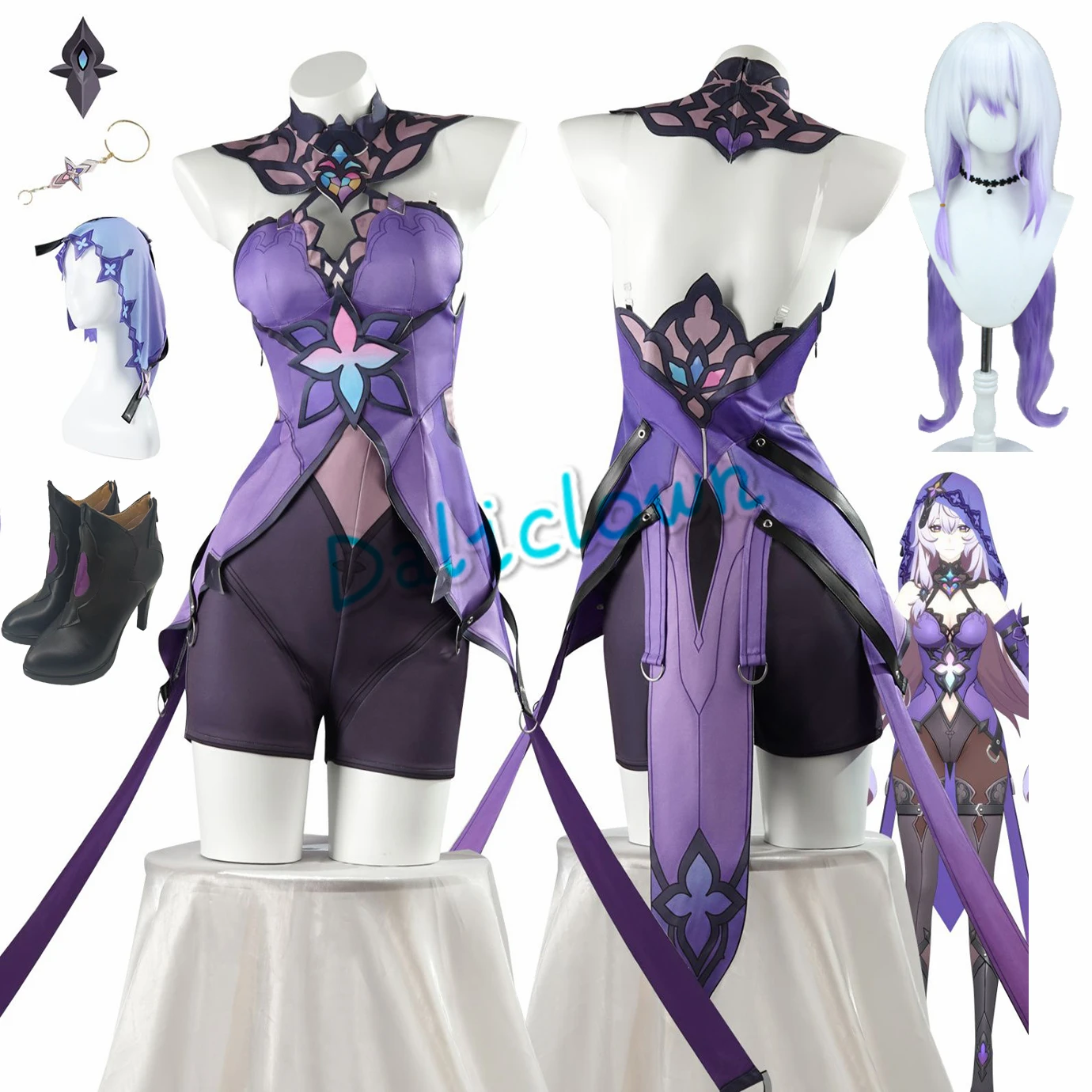 Nouveau 2025 Honkai Star Rail Black Swan Costume de cosplay, Perruque, Robe violette, Uniforme, Coiffe, Jardin de la Récitation, Halloween