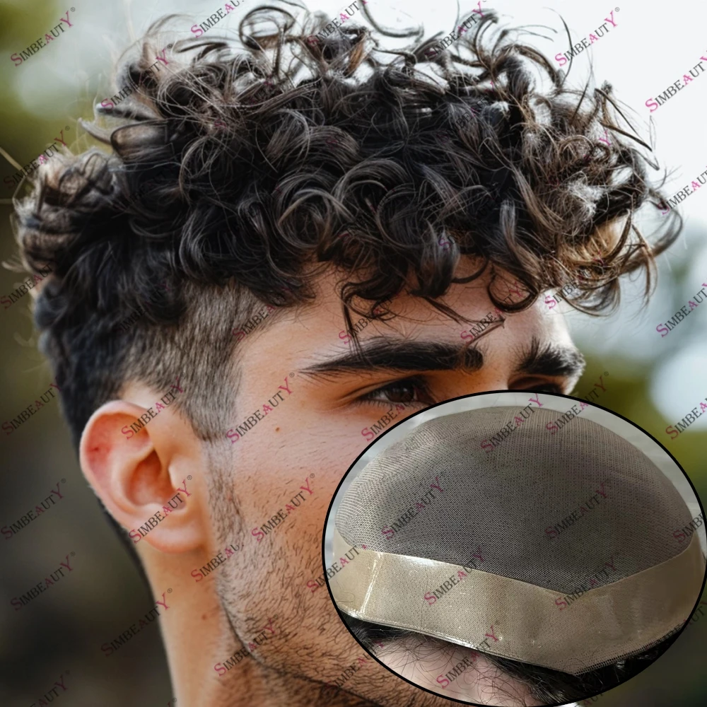 

Super Durable Fine Mono Virgin Human Hair Men's Toupee 18mm Afro Curly Natural Hairstyle Cheap Mono Capillary Prosthesis Wigs