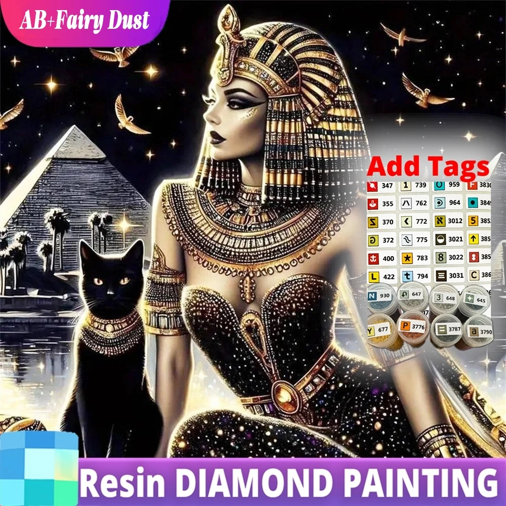 

Смола AB Фея Пыль DIY Алмазная картина Женский портрет Акриловые принадлежности для рукоделия Вышивка Черный кот Мозаика Украшение дома