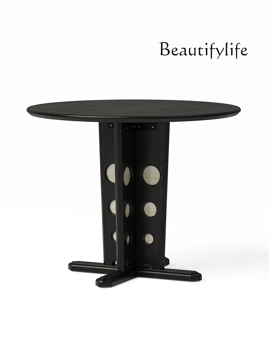 

Moon viewing round table French retro solid wood dining table French Chinese style antique solid wood round table