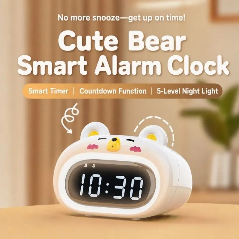 Cute Bear Shaped Visual Electronic Timer Dual Purpose Kitchen Alarm Clock Time Management Wake Up Clock For Student