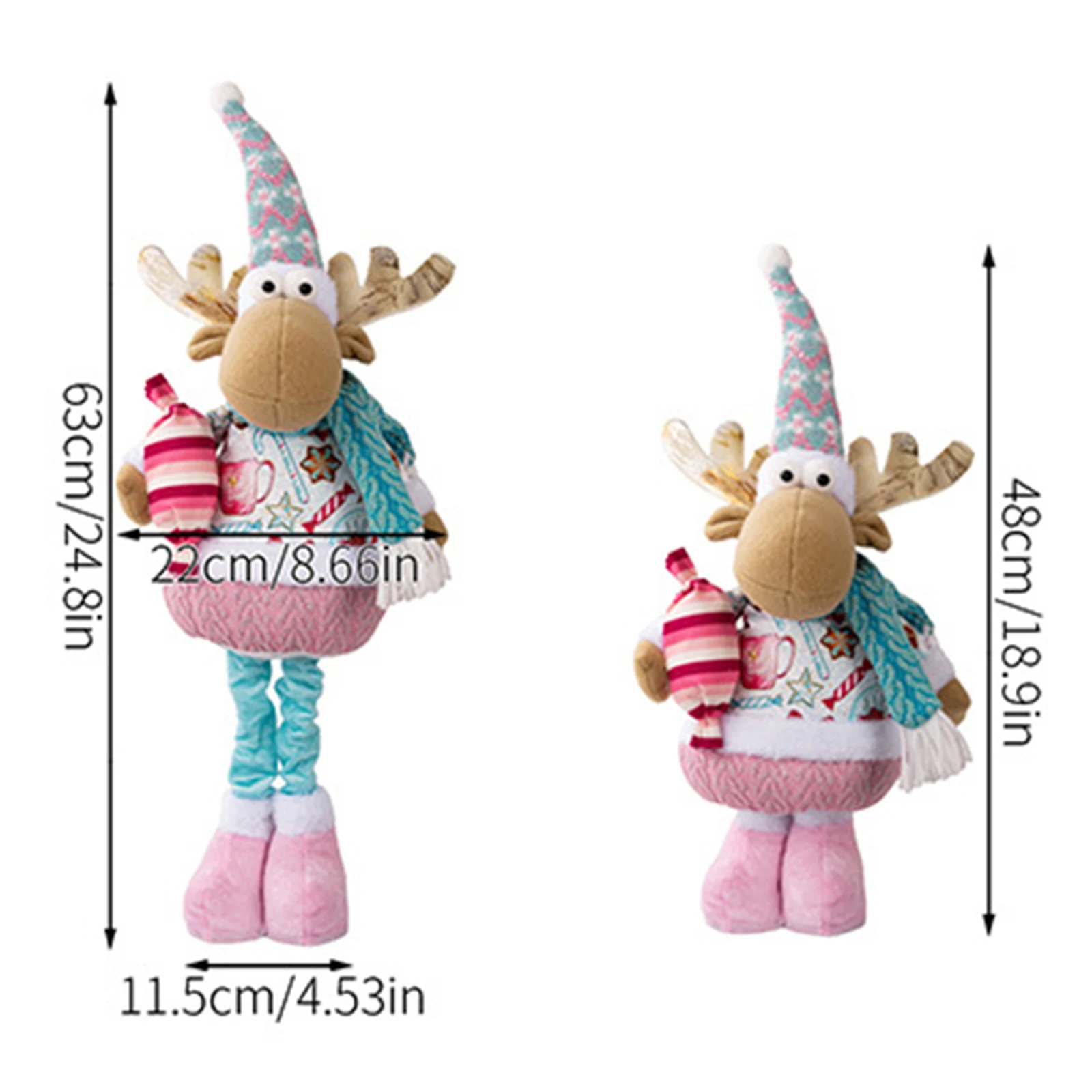 دمية سانتا تلسكوبية بأرجل قابلة للسحب، دمية سانتا كلوز رجل الثلج الوردية لعرض المنزل ونافذة احتفالية