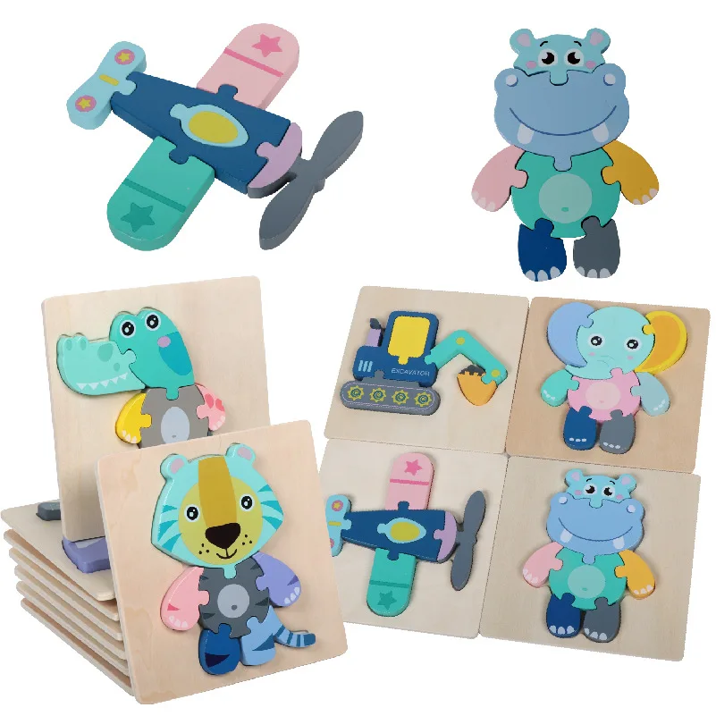 3D Wooden Puzzle Baby Toys Montessori Cartoon Animals Kids Puzzle Baby Game Jigsaw Puzzle Educational Toys for Babies