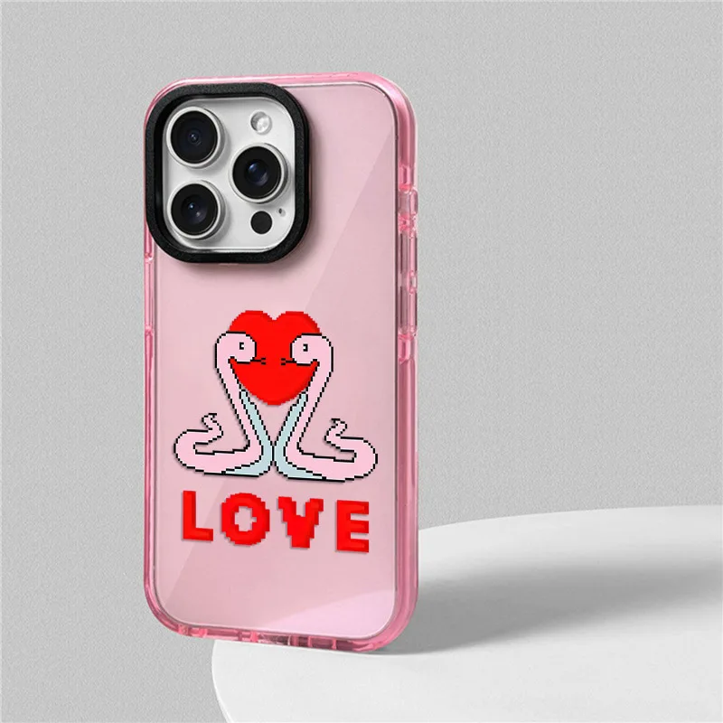 Loving Heart Snake Phone Case For iphone 17 16 15 14 13 12 11 Pro Max Plus Air Soft TPU Shockproof Back Cover