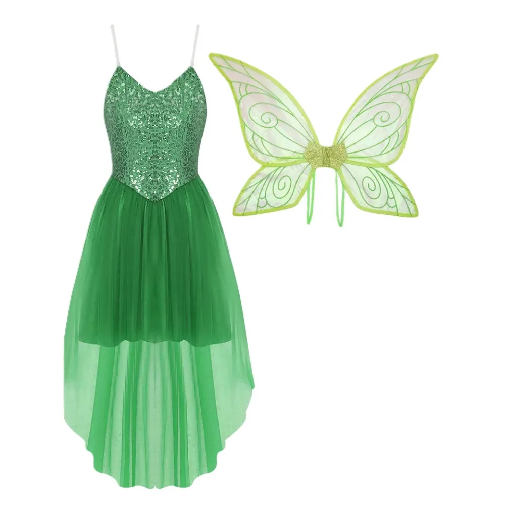 Women's Banana Fairy Costume Adult Green Ensemble for Fantasy Events Fairy Halloween Cosplay Costumes with Wings view 4
