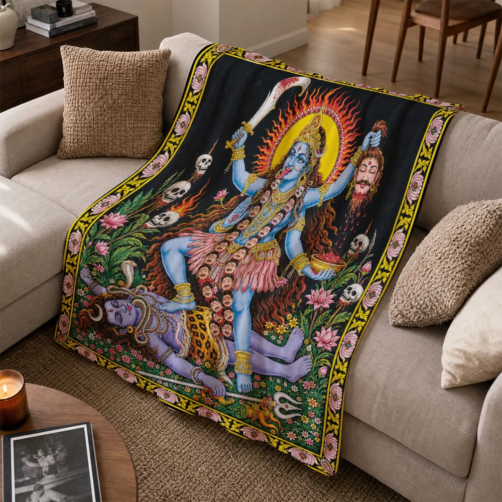 Premium Hindu Shiva Deity Tapestry Throw Blanket Cushion Boho Yoga Spiritual Meditation Sofa Couch Cover Indian Art Decor
