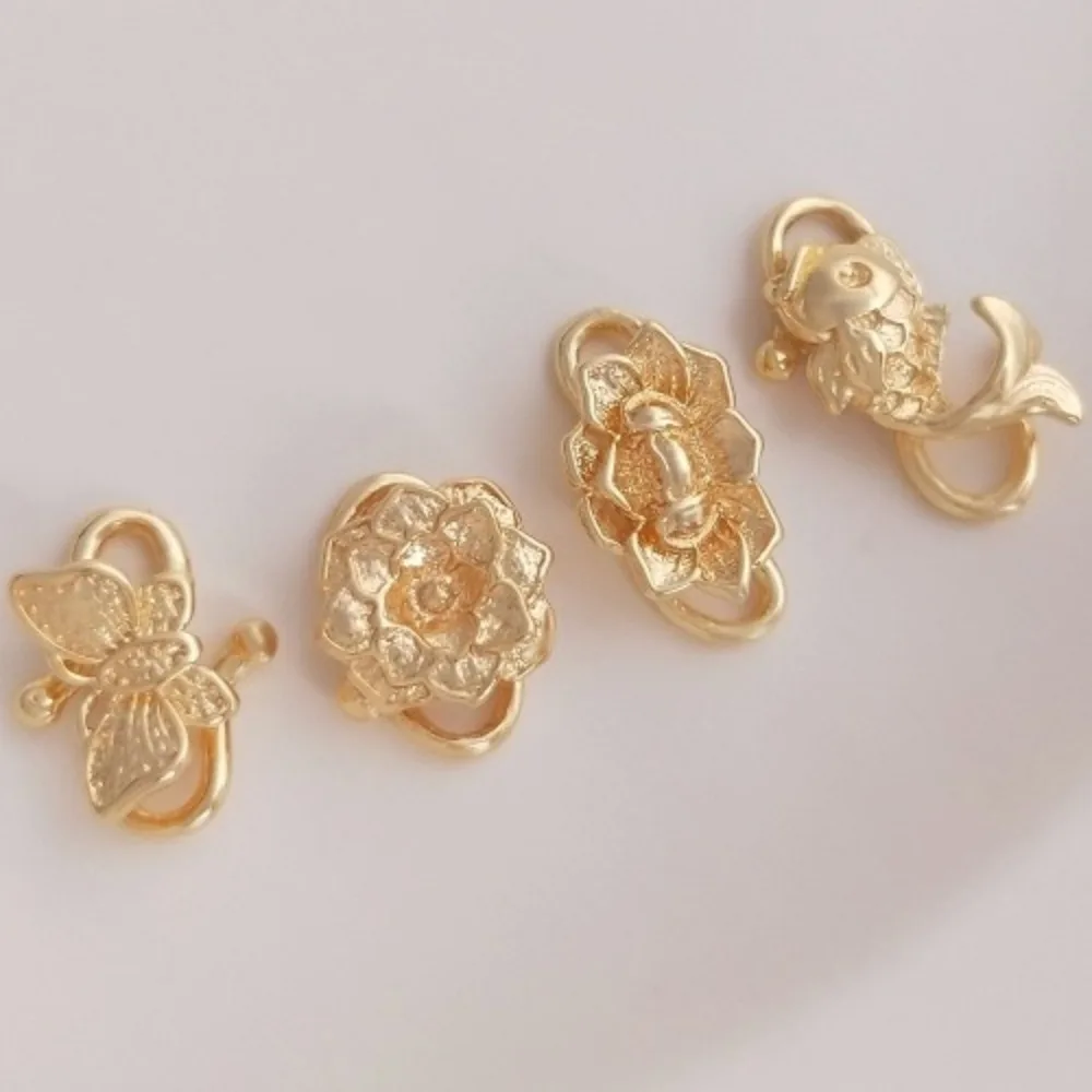 

Медные застежки 14-каратное золото Цвет Жемчужная пряжка Бабочка Лотос S Пряжка DIY Рыболовный крючок Пряжка Браслет Ожерелье Отделка Аксессуары