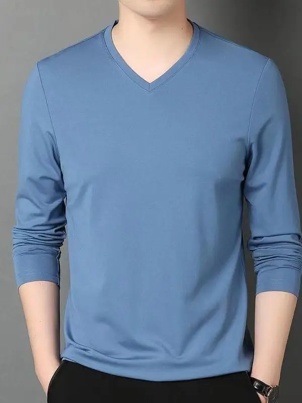 

Мужская футболка из модального хлопка с длинным рукавом и V-образным вырезом, осенний базовый слой, удобная и мягкая, модная мужская одежда, базовый слой, топ