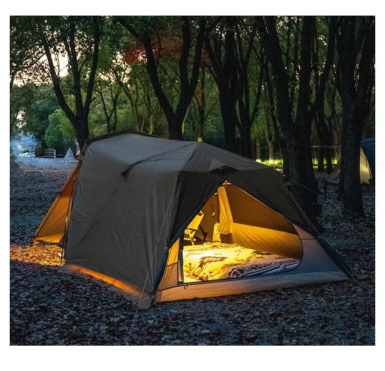 Tunnel Tent Outdoor Camping Overnight Rainproof Four-season Double Layer Camouflage Quick Setup Full Set New Model 190T
