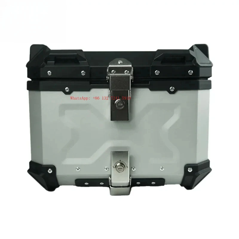 Hongsheng 45L-X Silver/Black Aluminum Alloy Tail Box, suitable for rear mounting on motorcycles and electric vehicles.