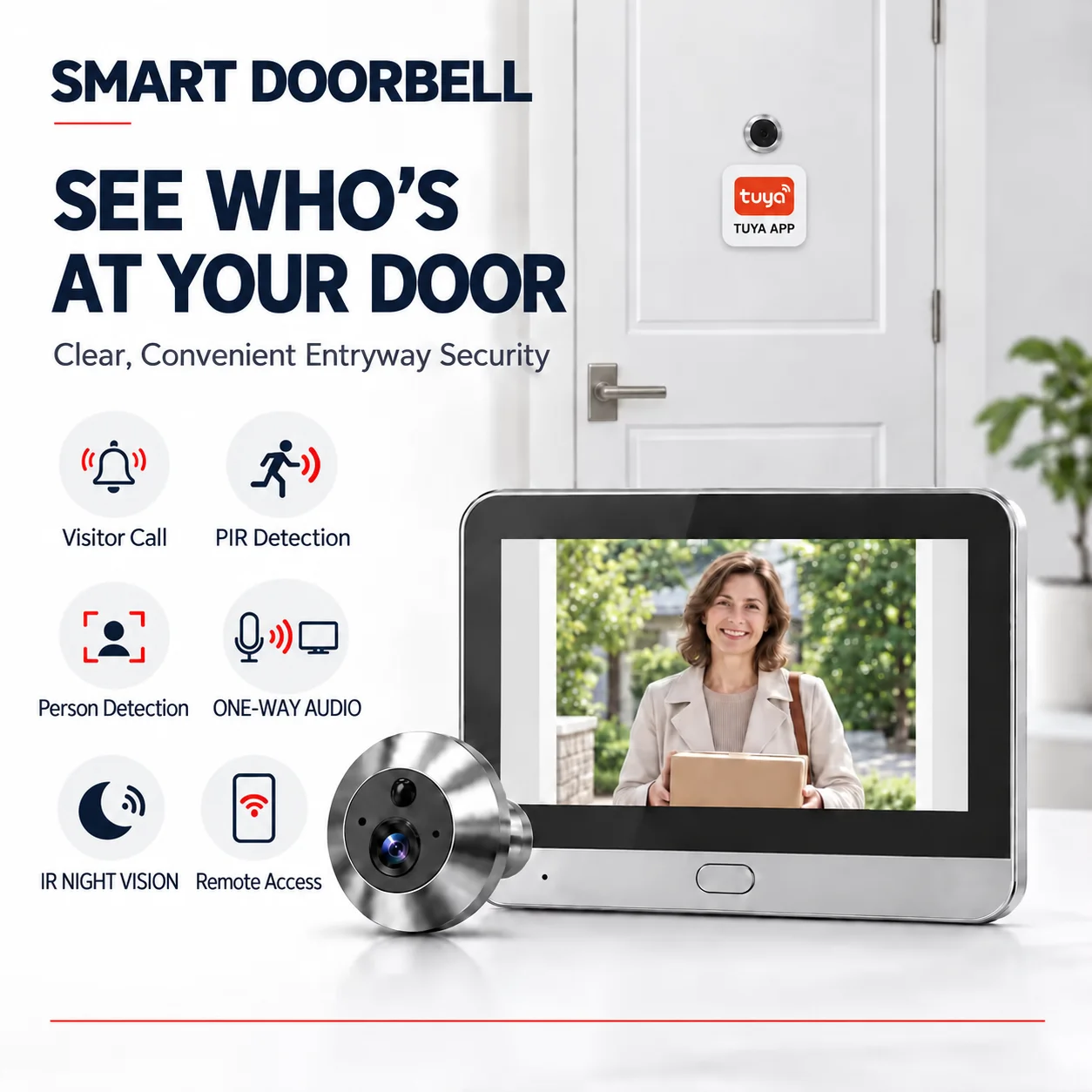 Smart Video Doorbell Camera 5MP WiFi Rechargeable Battery PIR Motion Detection Night Vision Two Way Audio Indoor Outdoor