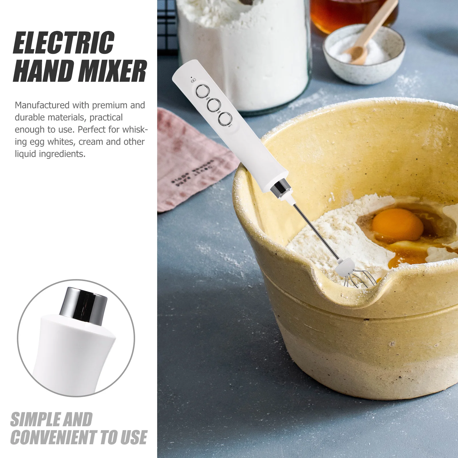 

1 комплект, электрический миксер для яиц, ручной венчик для крема из нержавеющей стали премиум-класса, кухонный аксессуар для выпечки, портативный мощный миксер для яиц