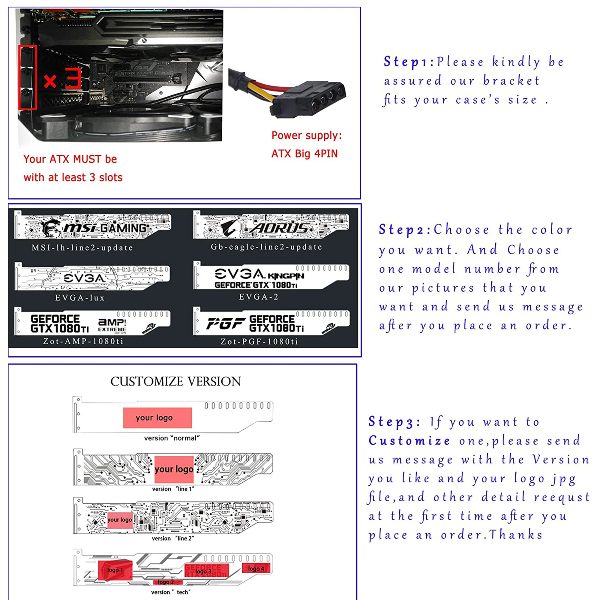 Suporte acrílico Uso para Brace GPU Card, Fix Video Card, RGB Light Connect, 4PIN 5050 RGB Header, 4PIN, 280x45x6mm, Uso