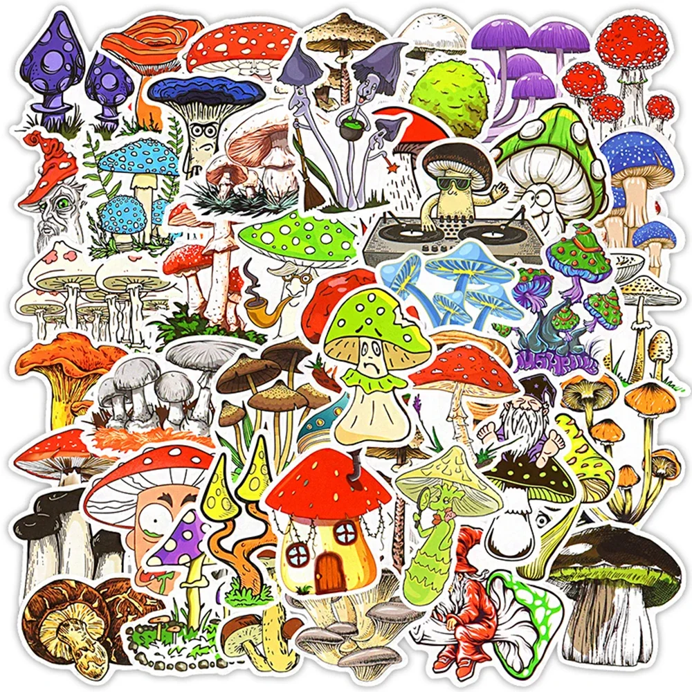 

50 PCS Mushroom Cartoon Stickerss Cute Color Magic Plant Funny Anime Stickers Waterproof Phone Computer Decals Stickers for Kids